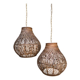 Vintage French Rattan Pendants - a Pair For Sale