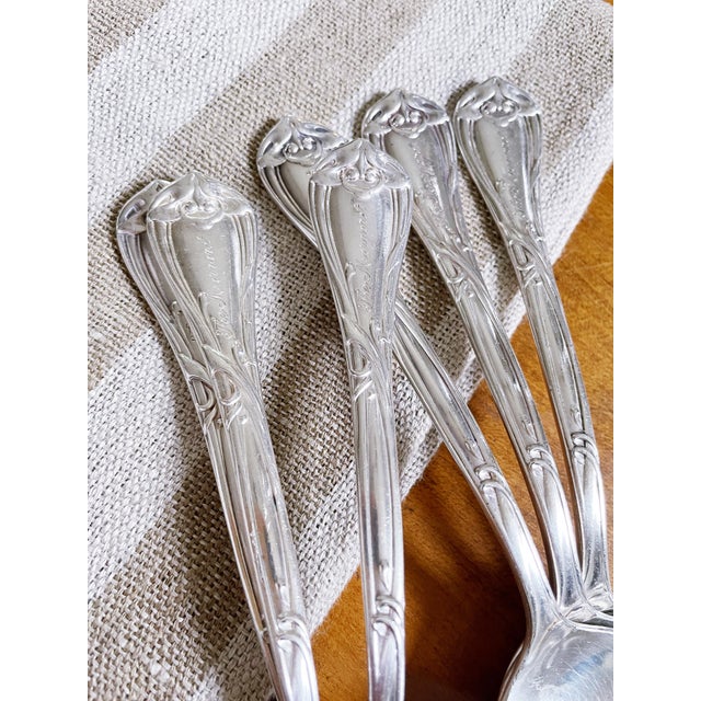 Reed & Barton Antique Silver Plated Small Soup Spoons From Hotel Margaret in Brooklyn Ny- Set of 6 For Sale - Image 4 of 5