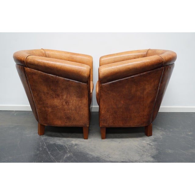 Animal Skin Vintage Dutch Cognac Leather Club Chairs, Set of 2 For Sale - Image 7 of 18