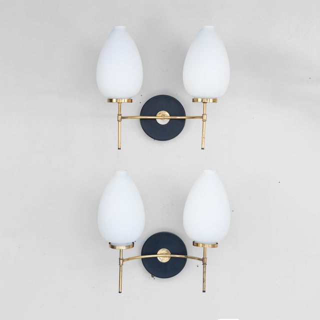 Metal Glass and Brass Wall Lamps, 1950s, Set of 2 For Sale - Image 7 of 7