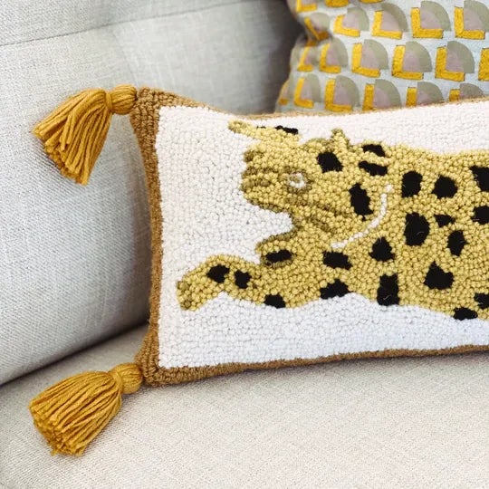 Contemporary Contemporary Leopard Wool Hooked Boho Lumbar Throw Pillow For Sale - Image 3 of 7
