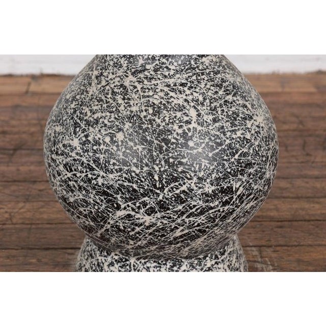 Ceramic Prem Collection Artisan Made Black & White Vase with Dripping Décor For Sale - Image 7 of 12