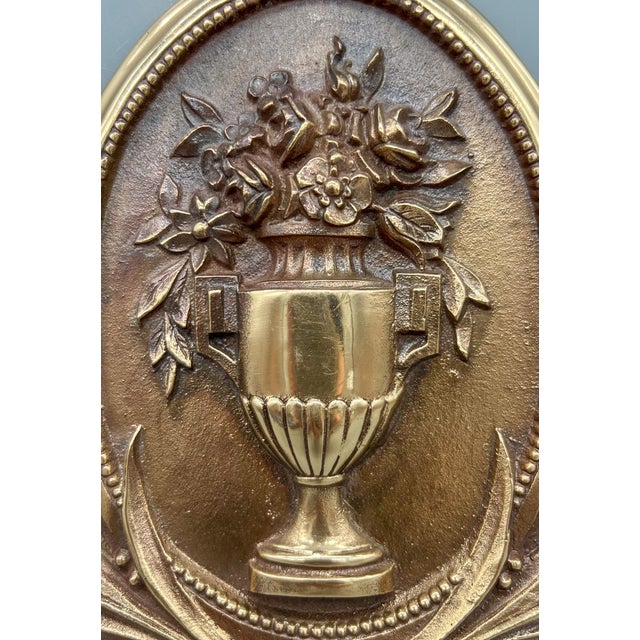 Early 20th Century Neoclassical Polished Bronze Urn Wall Medallion/ Plaque For Sale - Image 5 of 9