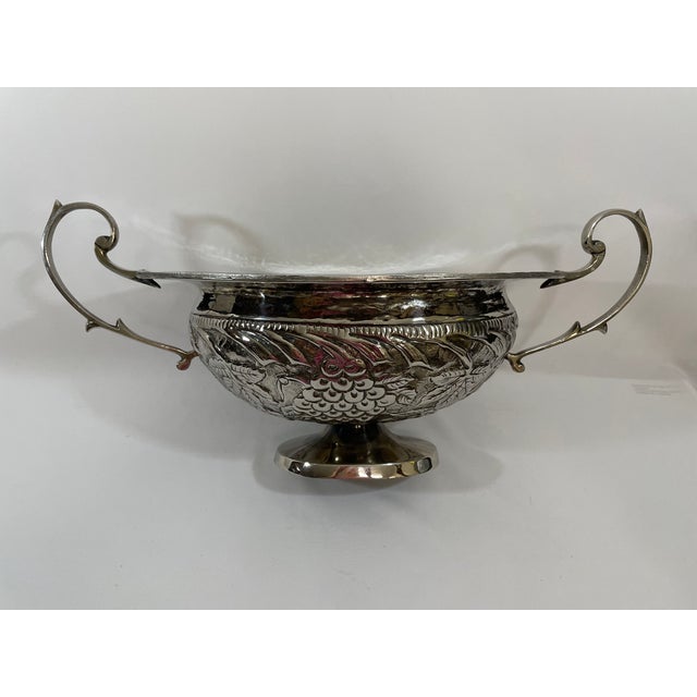 Mid 20th Century Vintage Silverplated Hammered Repousse Jardiniere Centerpiece With Handles For Sale - Image 5 of 16