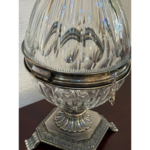 Cut Glass and Silver-Plate Egg Shaped Vessel For Sale - Image 10 of 12