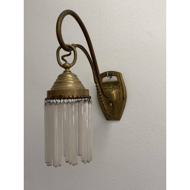 Early Art Deco Brass and Glass Wall Sconces, 1919, Set of 2 For Sale - Image 4 of 9