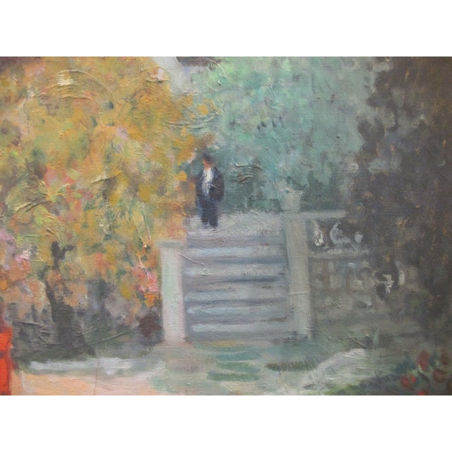 Textile Francis Smith Gilt Framed Figural Garden Signed Oil Painting Jardin For Sale - Image 7 of 10