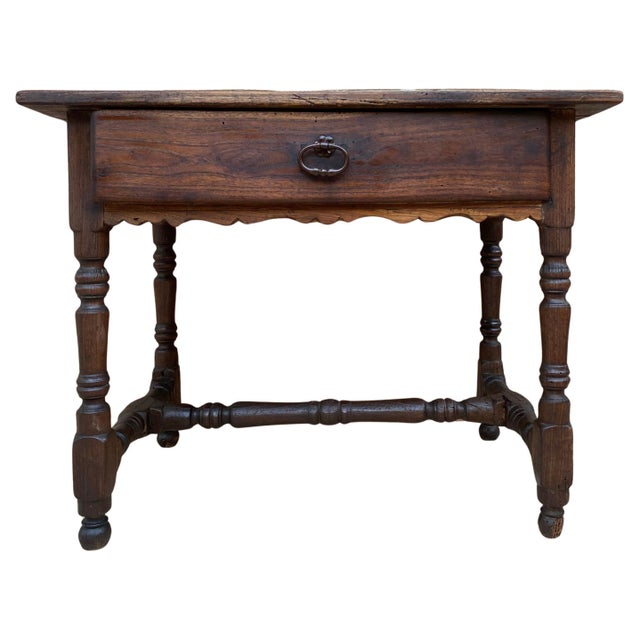 French Oak Side Table with One Drawer, 1940s For Sale - Image 15 of 18