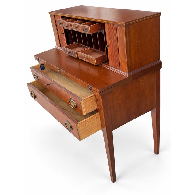 Wood Vintage Federal-Style Tambour Writing Desk With Inlaid Details For Sale - Image 7 of 10