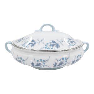 Mid 20th Century English Bone China Aynsley “Las Palmas” Blue Fern Pattern Covered Serving Bowl & Lid