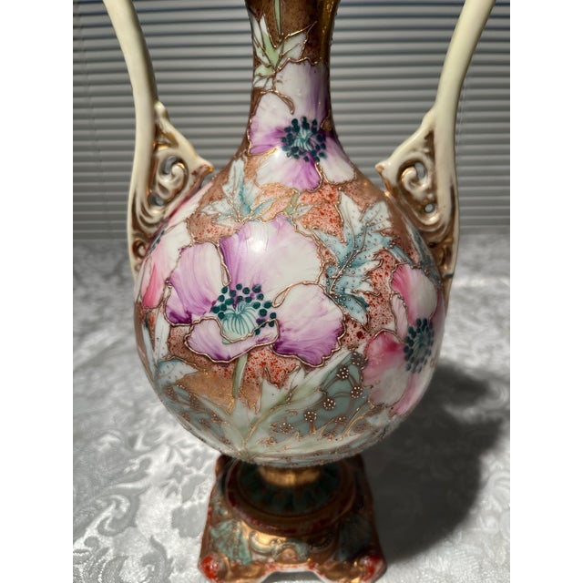 Antique Nippon Royal Kinran Vase 12" Moriage Gold Floral Hand Painted Porcelain For Sale - Image 13 of 17