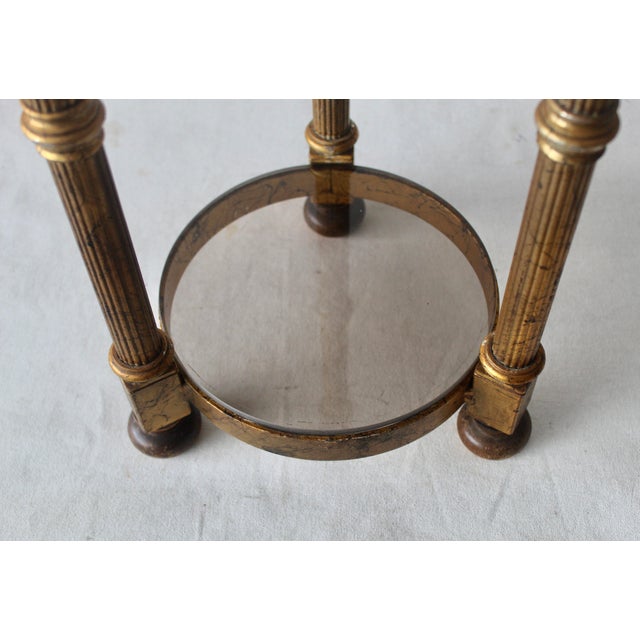 Maitland Smith Style Vintage Hollywood Regency Gilded Metal Wood Smoked Glass Three Tiered Plant Stand For Sale In Miami - Image 6 of 11
