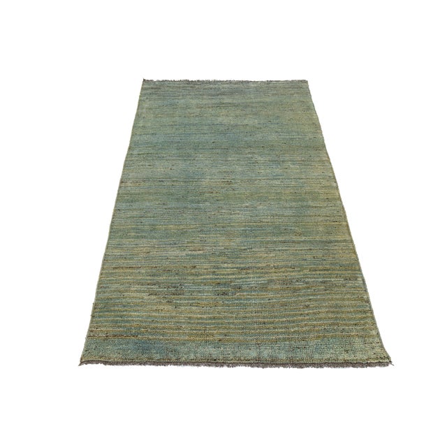 Modern Modern Hand-Knotted Gabbeh Wool Rug – Variegated Teal & Sage Abrashed Design For Sale - Image 3 of 8
