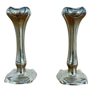 Art Nouveau Silver-Plated Bud Vases, 1890s, Set of 2 For Sale