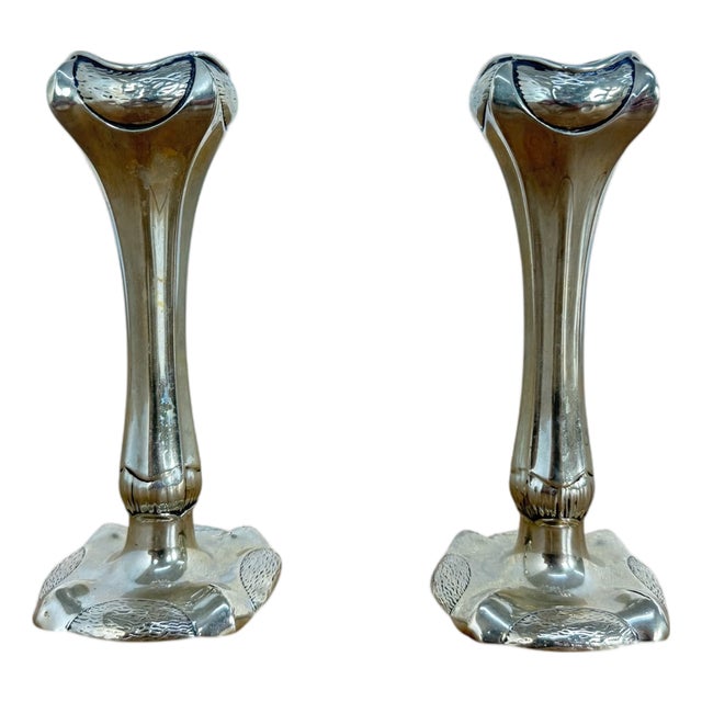 Art Nouveau Silver-Plated Bud Vases, 1890s, Set of 2 For Sale