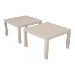 Milo Baughman for Thayer Coggin Mid-Century Modern White Parsons Side Tables, Pair For Sale
