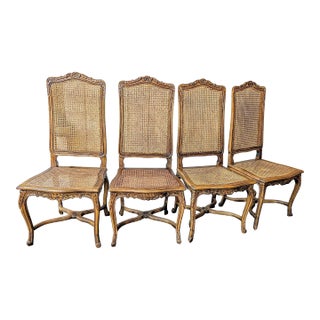 20th Century French Louis XV Carved With Caning Side Chairs, Set of 4 For Sale