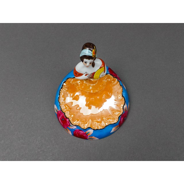 Ceramic Early 20th Century Noritake Japan Art Deco Hand Painted Lustre Figural Lady Porcelain Trinket Dish For Sale - Image 7 of 10