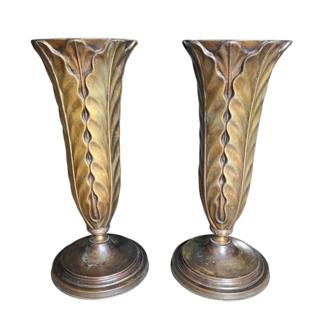 1940s Large French Patinated Brass Uplighters, 1940s, Set of 2 For Sale - Image 5 of 6