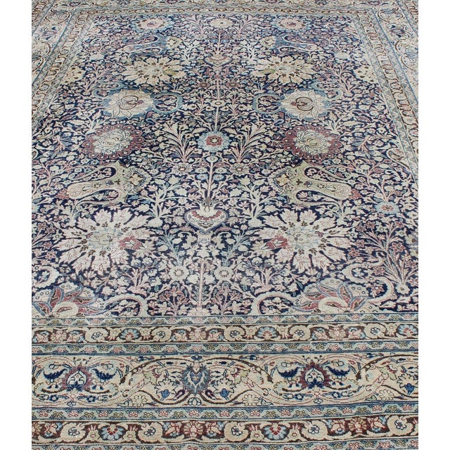 Early 20th Century Navy Blue Antique Persian Fine Tabriz Rug With All-Over Large Scale Flowers For Sale - Image 5 of 12