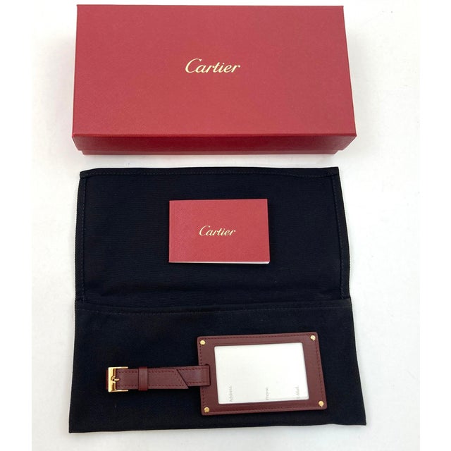 Late 20th Century Cartier Paris Burgundy Calfskin Leather Luggage Tag For Sale - Image 5 of 11