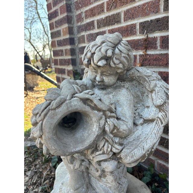 Late 20th Century Late 20th Century Cast Stone Garden Fountain Statue Pedestal – Romantic European Garden Accent With Incisive Signature Detail For Sale - Image 5 of 11