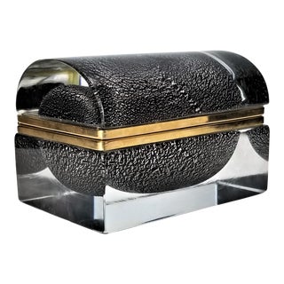 Murano Glass Box by Alessandro Mandruzzato - Silver and Black Heavy Glass - Italy Italian Mid Century Modern Palm Beach Boho Chic For Sale