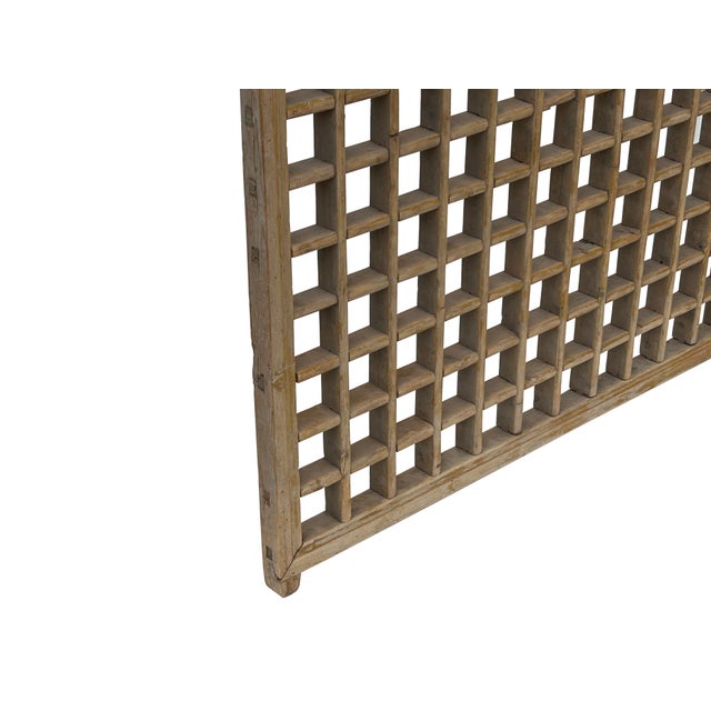 Wood Vintage Restored Oriental Lattice Square Pattern Rustic Raw Wood Wall Panel For Sale - Image 7 of 12