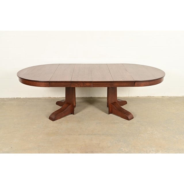 Wood Gustav Stickley Style Antique Mission Oak Arts & Crafts Split Pedestal Extension Dining Table, Circa 1910 For Sale - Image 7 of 10