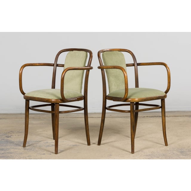 1950s Thonet Bentwood Armchairs in Willow Green Velvet – Pair For Sale - Image 17 of 18