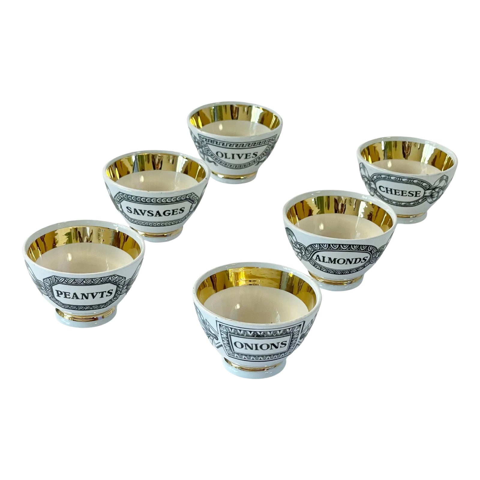 FORNASETTI Set of 6 Ceramic Appetizer Bowls by Fornasetti | Chairish