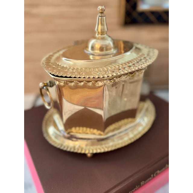 Hollywood Regency Antique Brass Lidded and Footed Box- Brass Container For Sale - Image 3 of 8