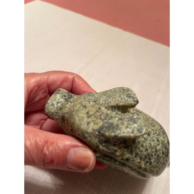 2000s Signed Inuit Carved Soapstone Bird Figurine For Sale - Image 9 of 12