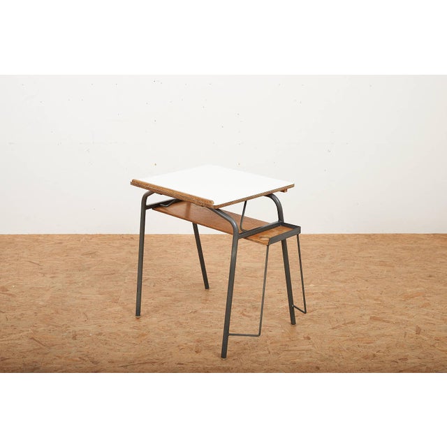 Mid-Century Modern Green Lacquered Steel and Plywood Desk with Resin Tabletop For Sale - Image 3 of 15