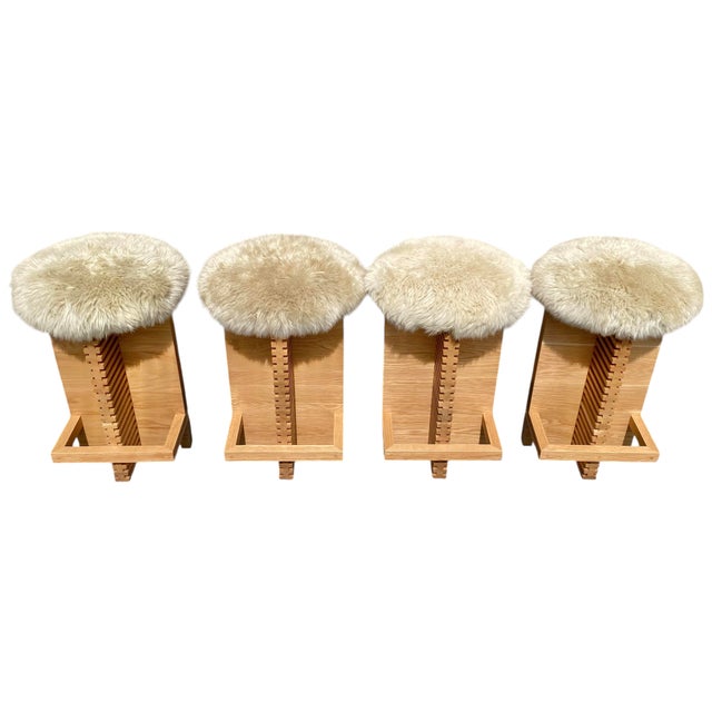 Bertu Cicely Modern Stool by Bertu in New Zealand Sheepskin and White Oak For Sale - Image 4 of 7