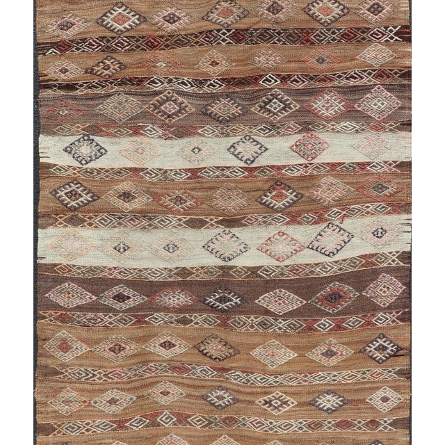 Measures: 5'8 x 11'5 Vintage Turkish Embroidered Flatweave Rug Gallery with Striped Geometric Design. Keivan Woven Arts /...