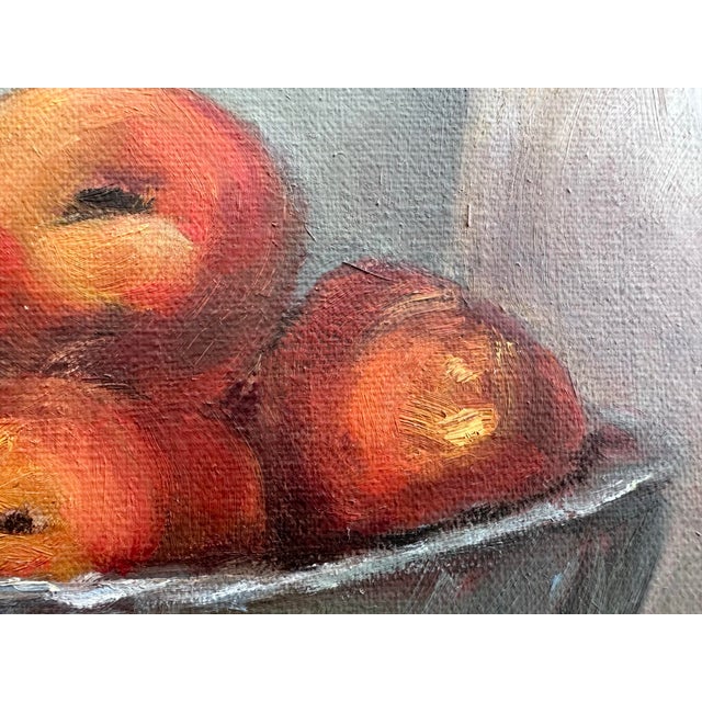 Blue “Texas Table” Bluebonnets, Daisies and Peaches Still Life, Oil Painting, 12x16 Unframed. For Sale - Image 8 of 12
