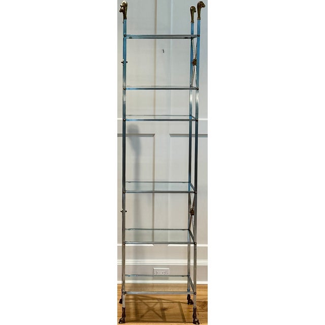 Maison Jansen Mid Century Steel & Brass French Etagere, Maison Jansen Style For Sale - Image 4 of 12