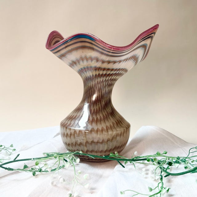 Brown Vintage Peacock Eye Vase in Glass, 1970s For Sale - Image 8 of 16