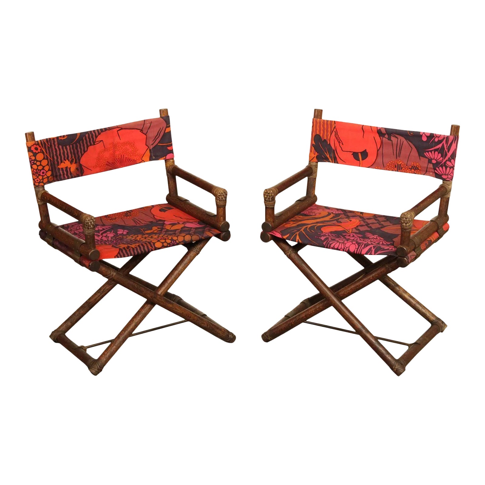 Campaign Style Oak Frame Directors' Chairs Attributed to McGuire
