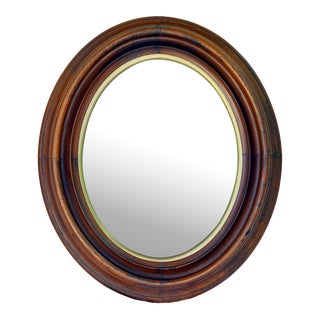 Small Antique Oval Wood Wall Mirror With Gold Filet For Sale