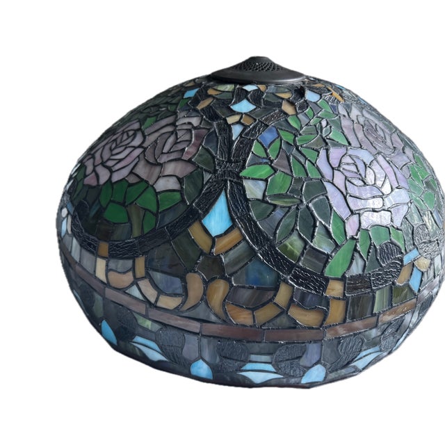 Vintage Rose Petal Tiffany Style Table Lamp With Brass Base For Sale - Image 12 of 16