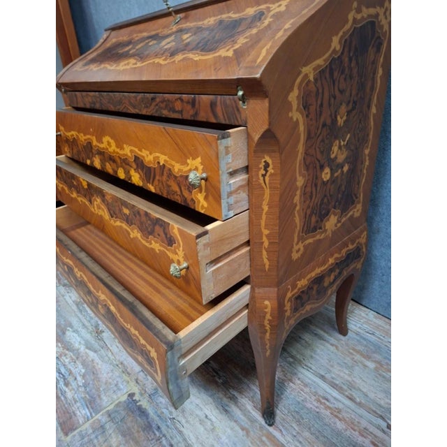 Antique Louis XV Venetian Marquetry Slant-Front Desk Secretary For Sale - Image 5 of 14