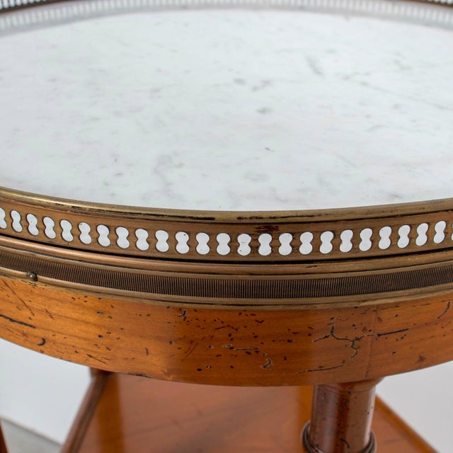 19th Century French Louis XVI Style Walnut Dessert Stand With Carrara Marble Top and Shelves For Sale - Image 11 of 13