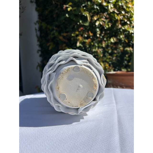 Vintage White Ceramic Applied Ribbon Vase For Sale - Image 10 of 13