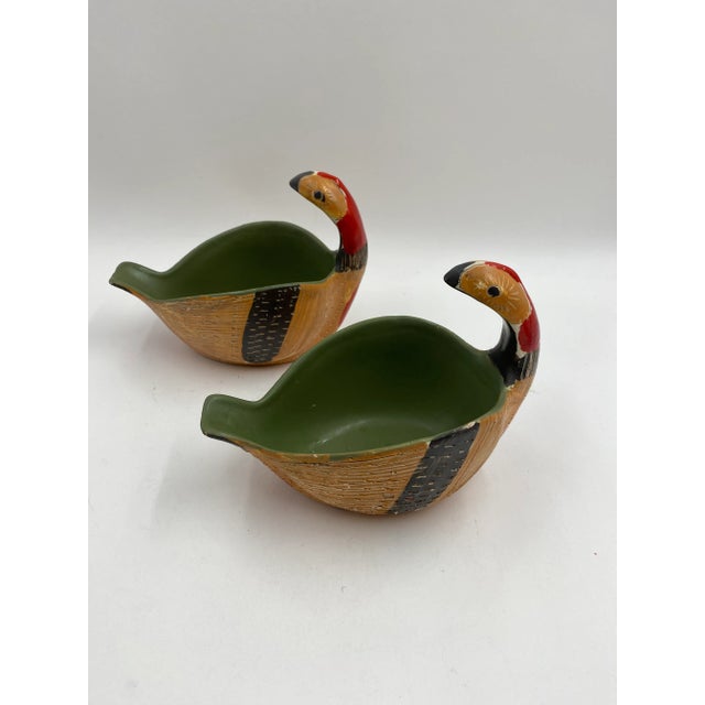 Authentic Bitossi for Raymor Italian Ceramic Bird Bowls – Avocado Green Mid-Century Modern Sculptural Objects, Italy, 1960s For Sale - Image 9 of 10