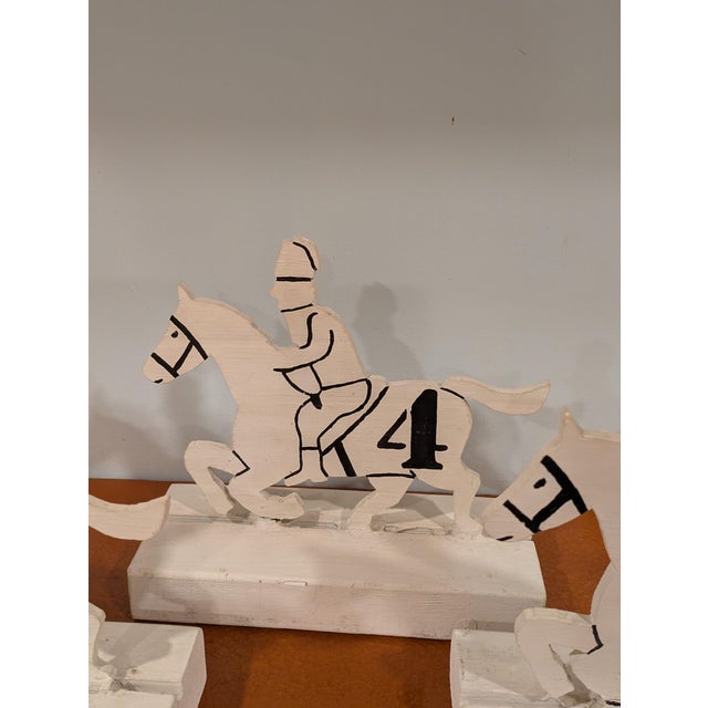 White Vintage Folk Art Equestrian Chic Wood Race Horse Sculpture Carnaval Fair Game Pieces - Set of 6 For Sale - Image 8 of 18