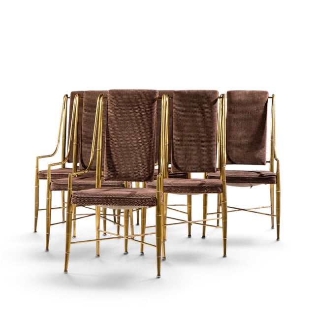 Mid-Century Modern Warren Lloyd for Mastercraft Imperial Mid Century Brass Dining Chairs - Set of 6 For Sale - Image 3 of 10