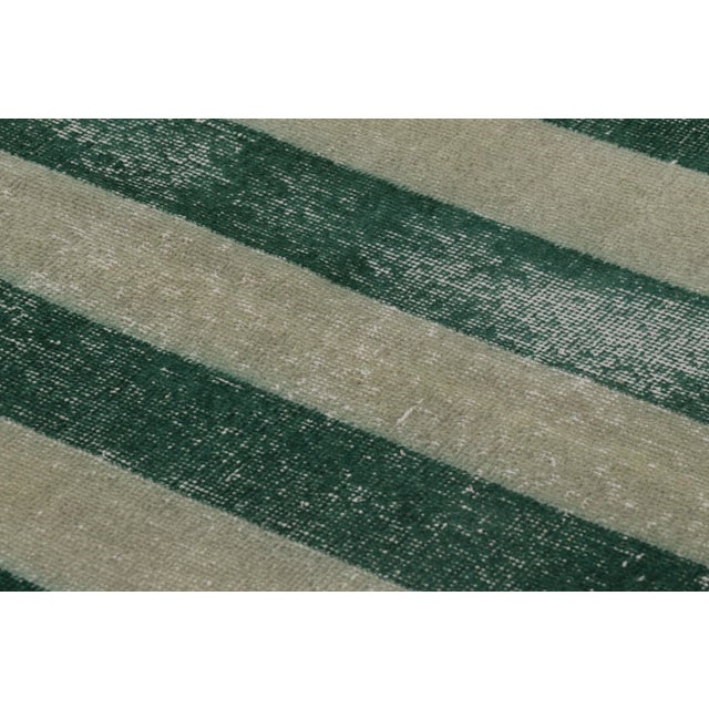 1950s Vintage Distressed Runner Rug, Beige and Green Horizontal Stripes - Rug & Kilim For Sale - Image 5 of 8