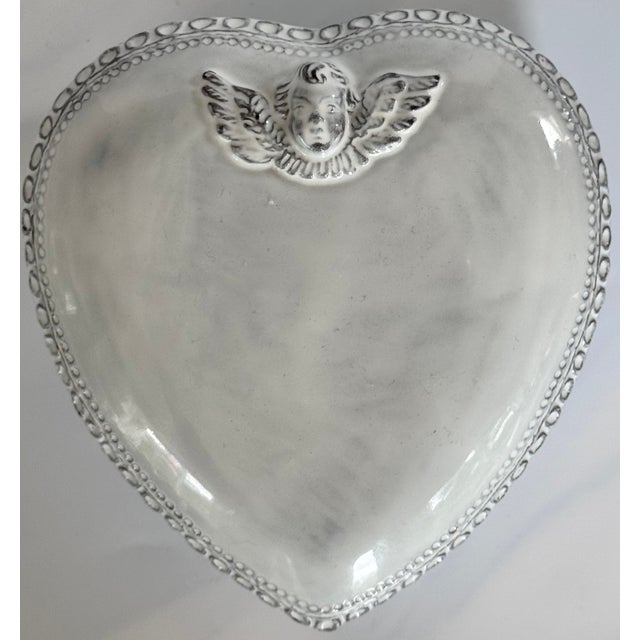 Traditional Made in Italy Arte Italica Cherub Motif Heart Shaped Trinket Tray / Serving Dish For Sale - Image 3 of 9